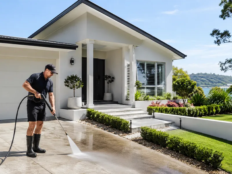jeff professionally pressure cleaning modern home driveway